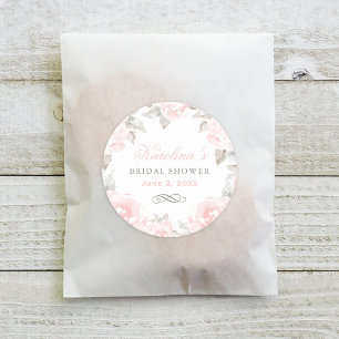 Vintage Pink Watercolor Rose Bridal Shower Classic Round Sticker
