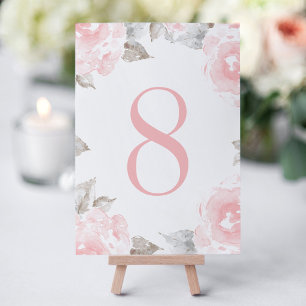 Vintage Pink Watercolor Rose Table Number Card