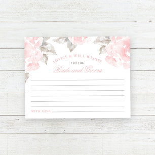 Vintage Pink Watercolor Rose Wedding Advice Card