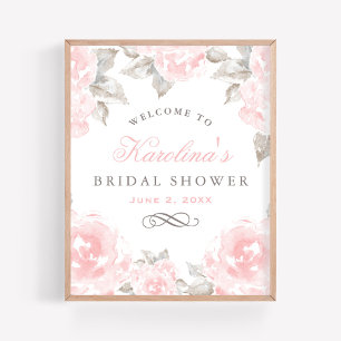 Vintage Pink Watercolor Rose Wedding Bridal Shower Poster