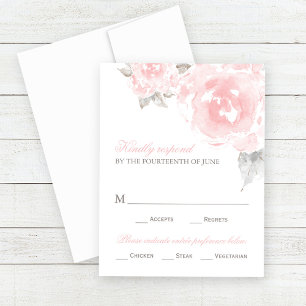 Vintage Pink Watercolor Rose Wedding RSVP Card