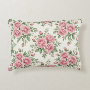Vintage Pink Watercolor Roses Floral Seamless Accent Pillow