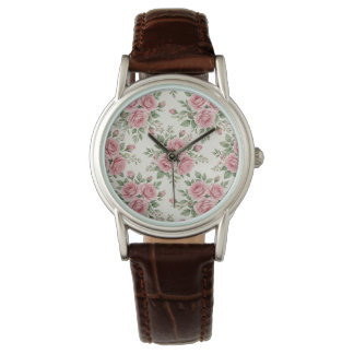 Vintage Pink Watercolor Roses Floral Seamless Watch