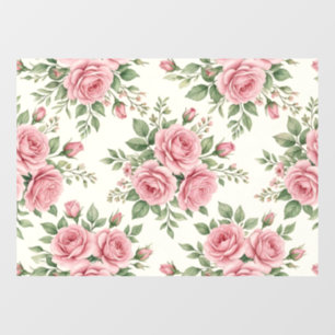 Vintage Pink Watercolor Roses Floral Seamless Window Cling
