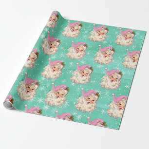 Vintage Pink Watercolor Santa Retro Wrapping Paper