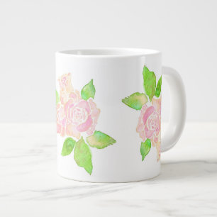Vintage Pink Watercolour Albertine Roses Large Coffee Mug