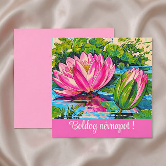  Vintage  pink  waterlilies   - Hungarian name day Card