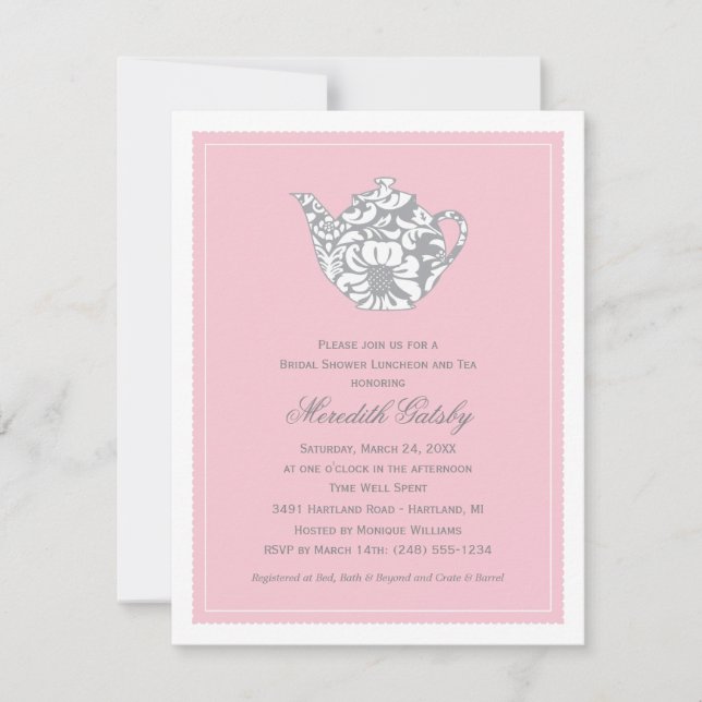 Vintage Pink Wedding Bridal Shower Tea Party Invitation (Front)