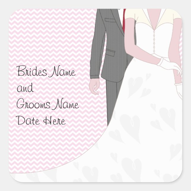 Vintage Pink Wedding Bride and Groom Square Sticker (Front)