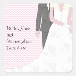 Vintage Pink Wedding Bride and Groom Square Sticker