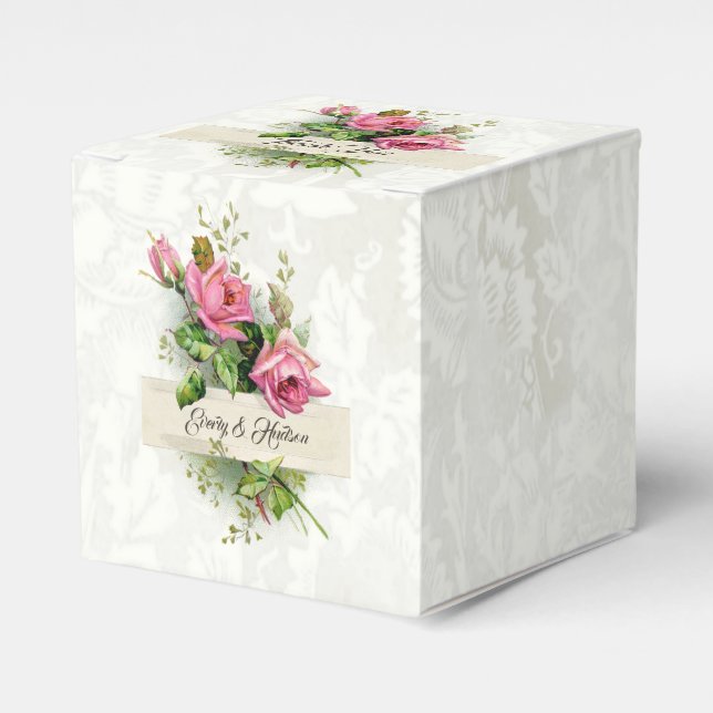 Vintage Pink Wedding Roses Favor Box (Front Side)