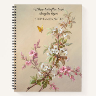 Vintage Pink White Blossom Butterfly Quote Notebook