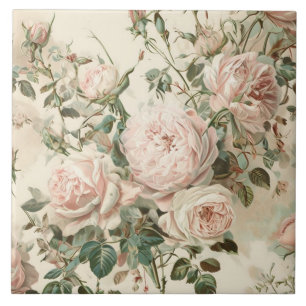 Vintage Pink/ White Roses Tile