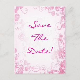 Vintage Pink & White Save The Date Postcard