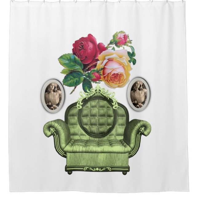 vintage pink white showercurtain (Front)