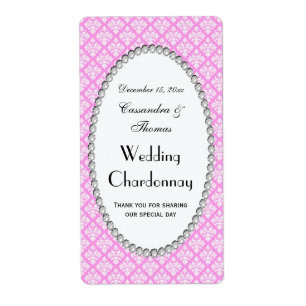 Vintage Pink Wht Damask Pearl V Wine Bottle Label