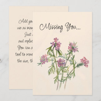 Vintage Pink Wildflowers Botanical Missing You  Card
