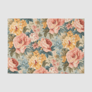 Vintage Pink Yellow Blue Floral Decoupage Tissue Paper
