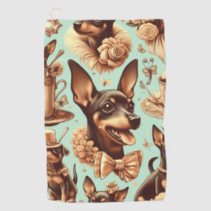 Vintage Pinscher Seamless Illustration Golf Towel
