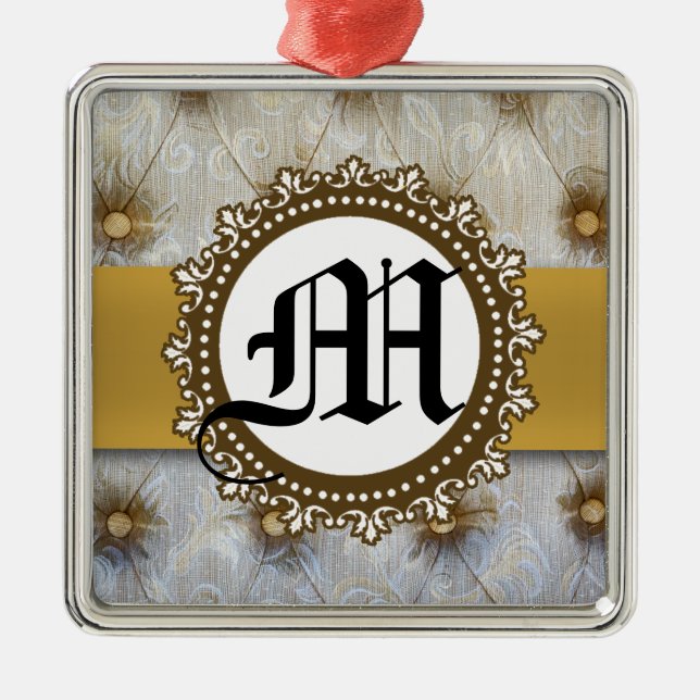 Vintage Pintuck Fabric Monogram Initial Ornament (Front)