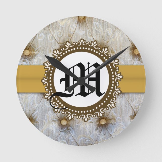 Vintage Pintuck Fabric Monogram Initial Wall Clock (Front)