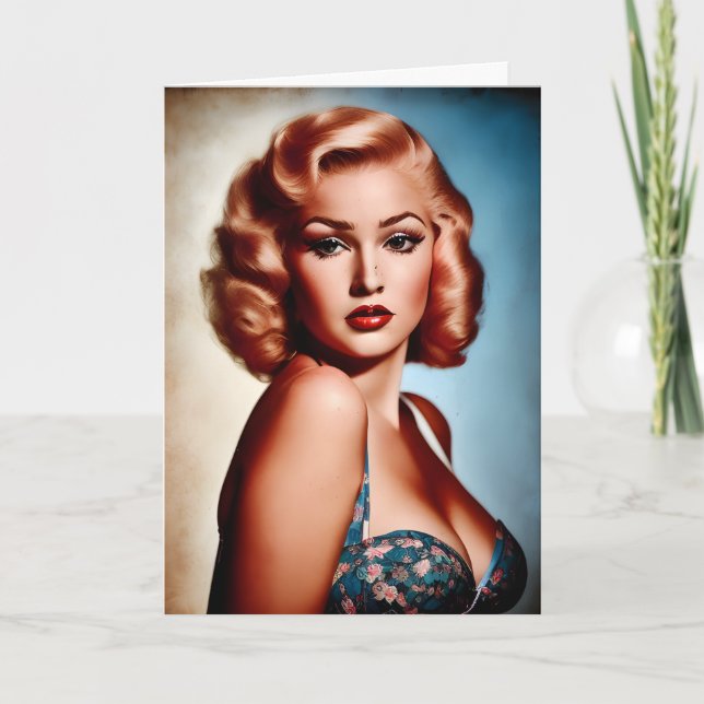 Vintage Pinup Birthday Card AI Art (Front)