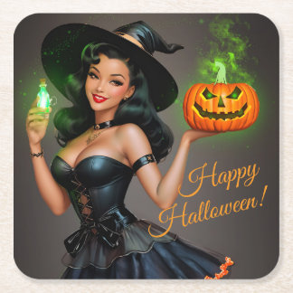 Vintage Pinup Halloween Paper Coaster