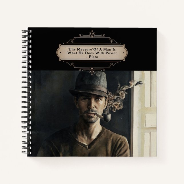 Vintage Pipe Hat Man Plato Quote Black Journal (Front)