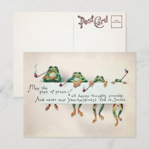 Vintage Pipe Smoking Frogs Postcard
