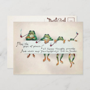 Vintage Pipe Smoking Frogs Postcard