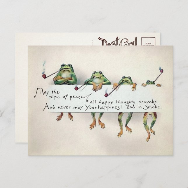 Vintage Pipe Smoking Frogs Postcard (Front/Back)