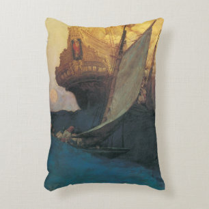 Vintage Pirate, Attack on a Galleon by Howard Pyle Accent Pillow