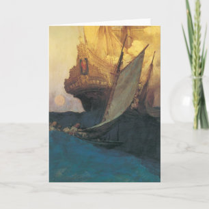 Vintage Pirate, Attack on a Galleon by Howard Pyle Card
