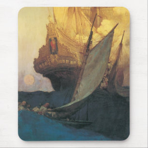 Vintage Pirate, Attack on a Galleon by Howard Pyle Mouse Pad