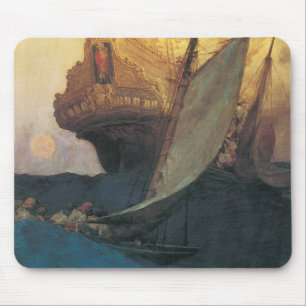 Vintage Pirate, Attack on a Galleon by Howard Pyle Mouse Pad