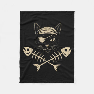 Vintage Pirate Black Cat Crossbones Halloween Fleece Blanket
