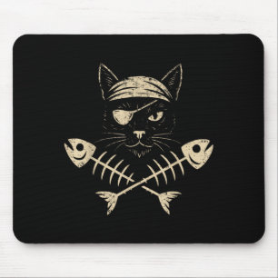 Vintage Pirate Black Cat Crossbones Halloween Mouse Pad