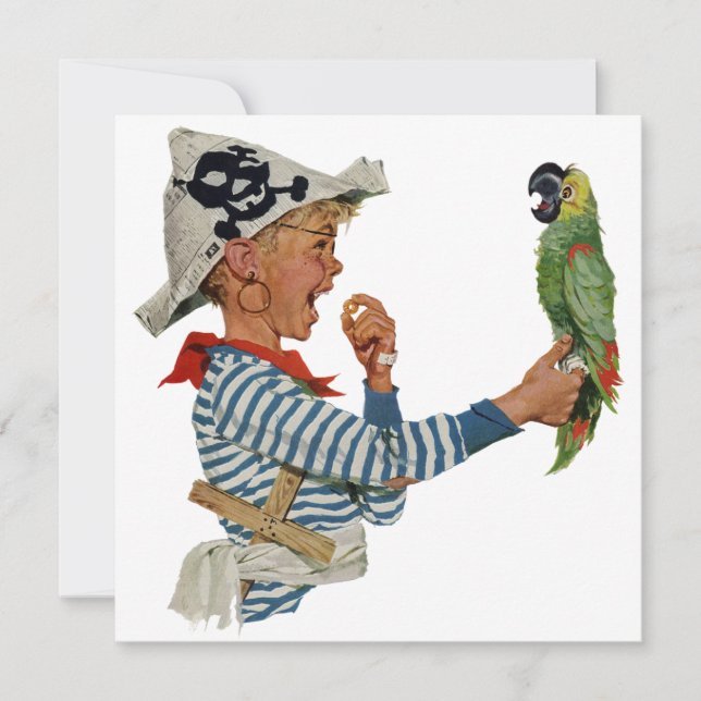 Vintage Pirate, Boy with Parrot Bird Invitation (Front)