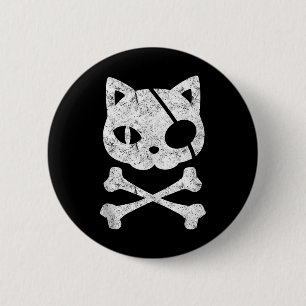 Vintage Pirate Cat Kitten Halloween Skull Cross Bo 2 Inch Round Button
