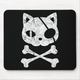 Vintage Pirate Cat Kitten Halloween Skull Cross Bo Mouse Pad