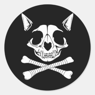 Vintage Pirate Cat Kitten Skull Cross Halloween Co Classic Round Sticker