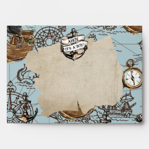 Vintage Pirate Map Baby Shower Ahoy It's a Boy Envelope