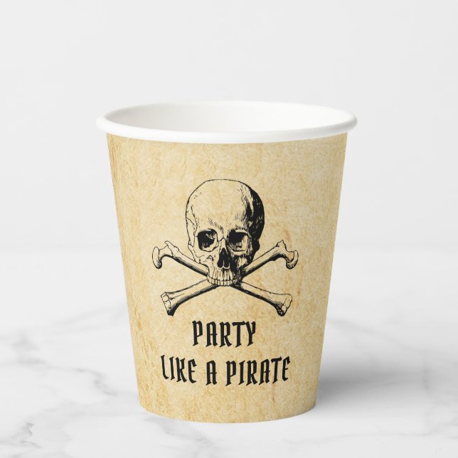 Vintage Pirate Party Skull & Bones Halloween  Paper Cups (Front)