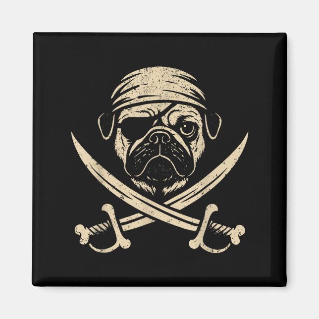 Vintage Pirate Pug Crossbones Dog Lover Magnet (Front)