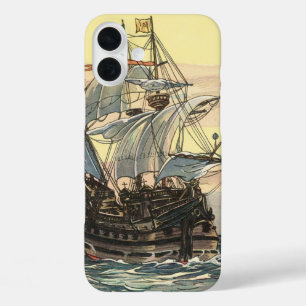 Vintage Pirate Ship, Galleon Sailing on the Ocean iPhone 16 Plus Case