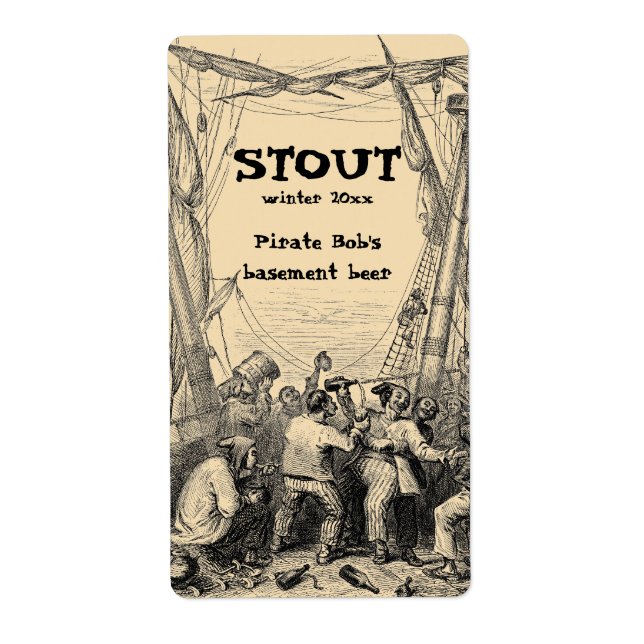 Vintage Pirate Shipwreck Ship Home Brew Beer Label (Front)