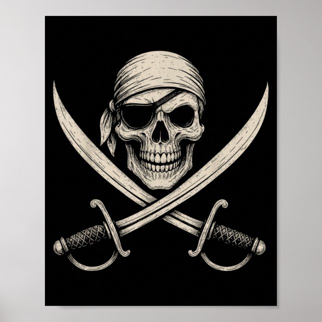 Vintage Pirate Skull And Crossbones Skeleton Poster (Front)