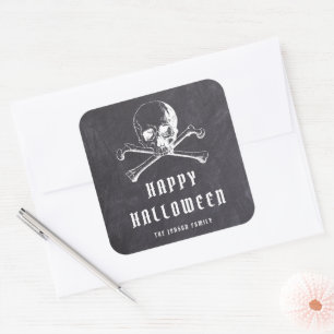Vintage Pirate Skull & Bones Black Halloween  Square Sticker