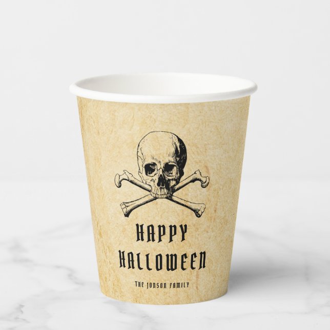 Vintage Pirate Skull & Bones Halloween  Paper Cups (Front)