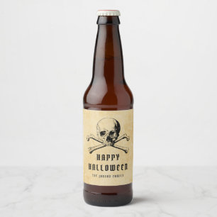 Vintage Pirate Skull & Bones Happy Halloween Beer Bottle Label